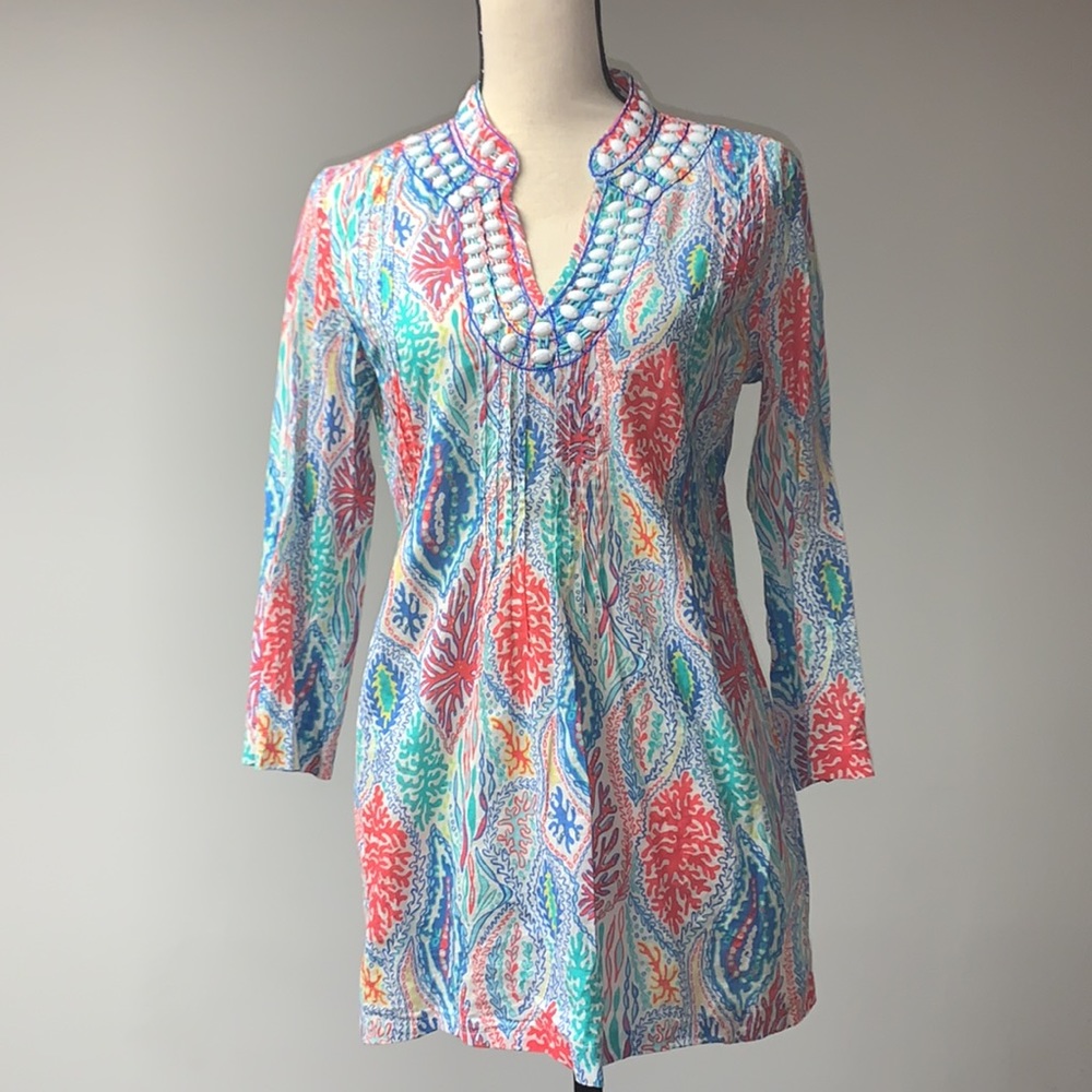Lily Pulitzer Sarasota Beaded Tunic Shirt Small